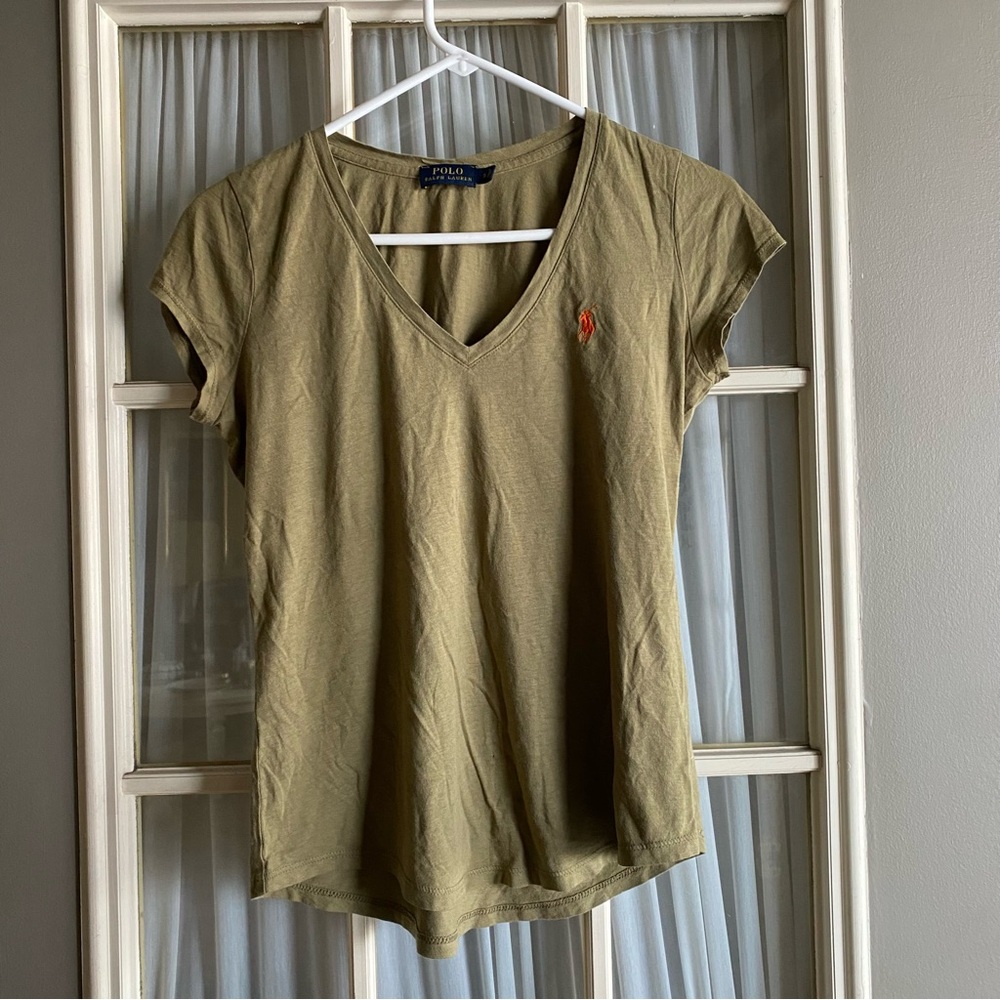 Polo Ralph Lauren Olive Green V-Neck Women's Top